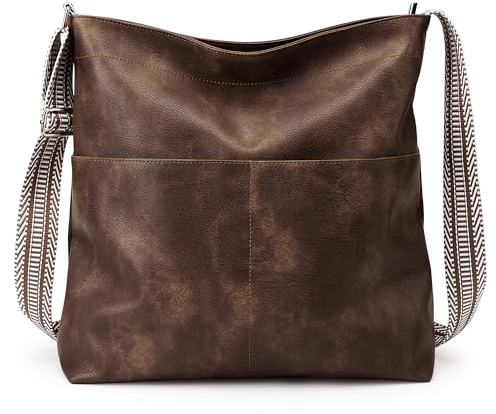 Cracked Handtasche Damen Groß Tasche Damen mit Verstellbare Schulterriemen | Shopper Tote Bag Umhängetasche Veganes Leder Beuteltasche Stofftasche für College Schule Arbeit Reisen Einkaufen