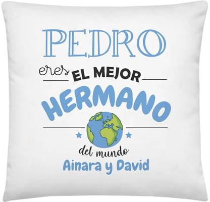 Kembilove Regalo Hermano Personalizado | Cojín para Hermanos con Nombre | Regalo Original Familia | Detalle Emotivo Cumpleaños Navidad Amigo Invisible| Almohada 40x40 cm Personalizable