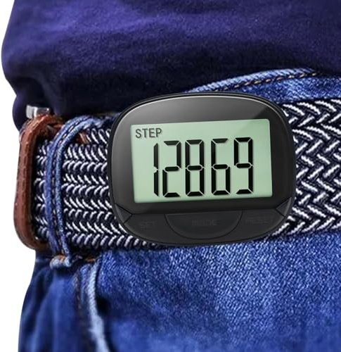 Weldphur Podomètre de poche – Podomètre pour pas et kilomètres | Grand écran de 55 mm avec horloge, compteur de pas précis, distance de marche, calories