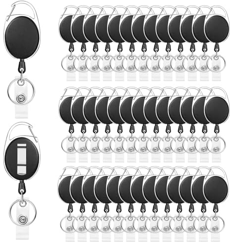 FZENeast 40 Pack Retractable Badge Holder, Extendable Heavy Duty Carabiner Keychain with Spring Coil 65CM Nylon Rope, Keyring, Keychain for ID Card