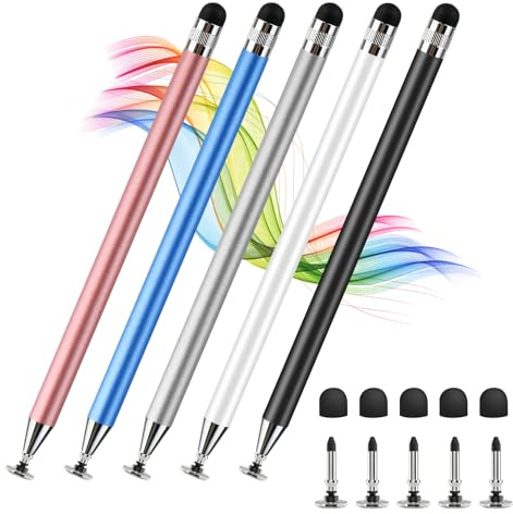 Stift für Tablet (5 Stück) Universal 2 in 1 Touchscreen Stift für Handys, Leichtgewicht, Präzise Steuerung Touchscreen Stift, Roségold, Blau, Silber, Weiß, Schwarz
