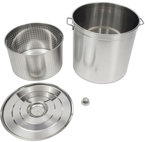 Olla de acero inoxidable con tapa e inserto de vapor, olla de inducción de 50 l, olla de acero inoxidable para comercio/cocina mayor/camping