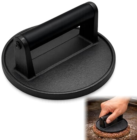 Meat Press 16.2cm Flat Bottom Non Stick Anti Slip Black Handle Antibacterial Heat Resistant Burger Press Steak Press for Home Kitchen Grilling Picnic Small Catering Patty Making