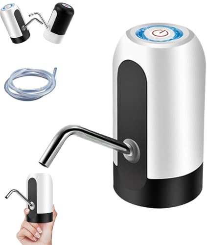 Rechargeable Electric Fluid Pump for Water and Oil,Usb Charging Portable Electric Water Pump for 2-5 Gallon Jugs with Food Grade Silicone Hose,for Office,Home,Camping,Kitchen (White)