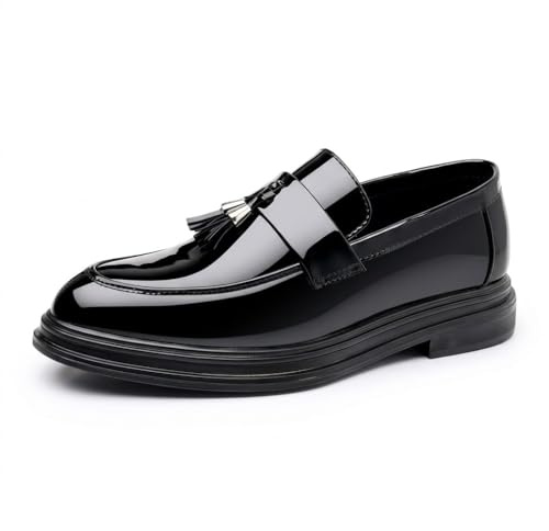 JHYUUKAU Mocassini da Uomo in Pelle Verniciata con Nappine, Scarpe Eleganti Senza Lacci per Matrimonio, Festa o Lavoro, Scarpe da Smoking Lucide