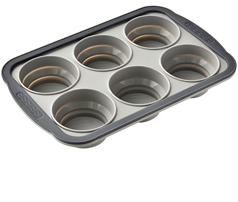 MashaLanti 6 Cup Silicone Muffin Trays, Non-Stick Muffin Tin, Foldable Silicone Muffin Cases, Silicone Baking Trays for Cupcake, Chocolate, Bread, Tart and Desserts, Just Pop Out (Grey)