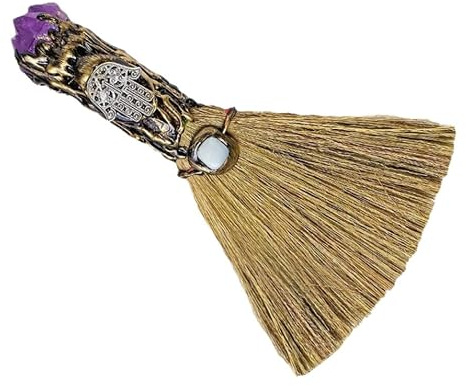 HANABASS Scopa da Strega di Halloween in Cristallo di Rietto, Facile da Installare, Accessorio Decorativo per Cosplay e Feste di Halloween, Scopa Magica Miniatura per Atmosfera Unica