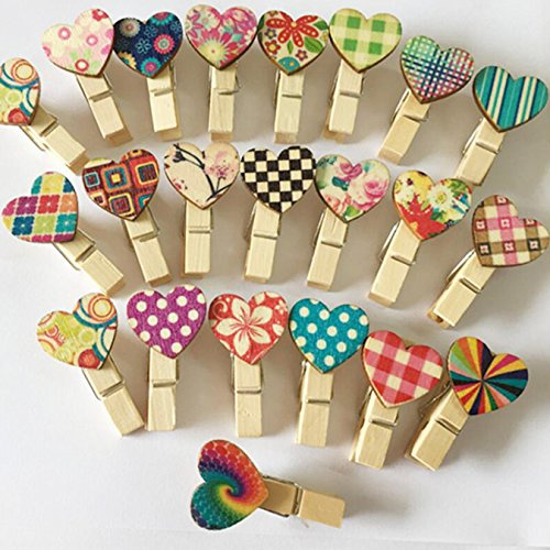 UOOOM 40 PCS Bunt Herz Holz Clips Wäscheklammern Mini Holz Klammern deko klammern für DIY Fotos Clips Hochzeit Geschenk Craft Decor