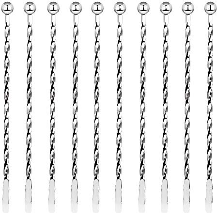 DECARETA 10 Stück Rührwerk 304 Edelstahl Multifunktionale Swizzle Stick mit Cocktail Plektrum Rührstäbchen Cocktail Stirrer für Rühren Kaffee Bar Martinis und Party, Silber