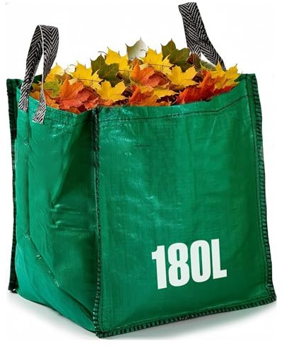 GroundMaster Heavy Duty Garden Waste Bag – 180L Polypropylene Refuse Sack – Reinforced Hems, Stitched Handles Extra Strong Waste Bag – Reusable Garden Sack for Leaves, Rubble, and Compost (Pack of 2)