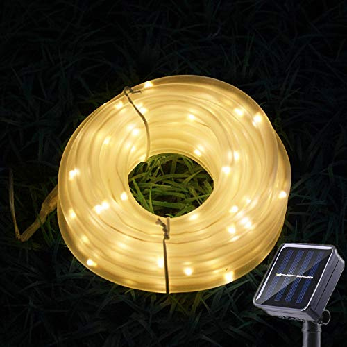 Sunboia Solar Cadena de Luces,50LED Manguera Iluminación,Tubo de Luz LED Exterior,IP65 Impermeables Luces LED de Cuerda Solar para jardín,patio,hogar,boda,fiesta,Navidad(blanco cálido)
