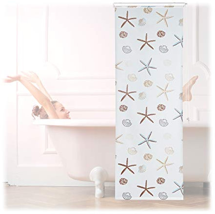 Relaxdays Duschrollo Ocean, wasserabweisend, Muschel Badrollo Wanne u. Dusche, Deckenmontage, 80x240cm, semitransparent