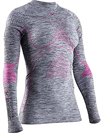 X-Bionic Energy Accumulator 4.0 Melange Round Neck Long Sleeves, Strato Base Camicia Funzionale Donna, Grey Pink, S