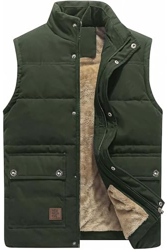 KEFITEVD Mens Body Warmers Warm Fleece Lined Gilet Winter Photography Hunting Vest Windproof Waistcoat Green, XL