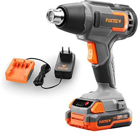 FUXTEC Akku Heißluftpistole E1HLP20 – inklusive 2Ah-Akku und Ladegerät – Heißluftgebläse/Heißluftföhn Temperaturen bis 550°C – Farbe ablösen, Löten, Schweißen