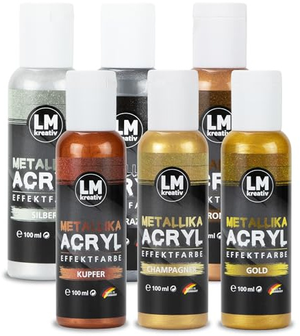 LM Metallika 6 x 100 ml gemischte Acryl Metallic Farben - Acrylfarben für Metallic Metall-Glanz, Effekt-Farbe Bastel-Farbe, metallisch glänzend
