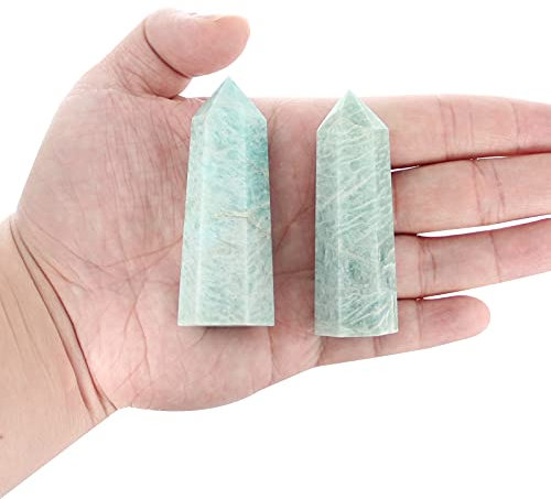 Varitas de cristal de cuarzo Amazonita, 2 varitas de cuarzo Amazonita de 6 cm a 7 cm, torre de cuarzo Amazonita, cristal curativo de cuarzo Amazonita y piedras, embalaje de caja de regalo