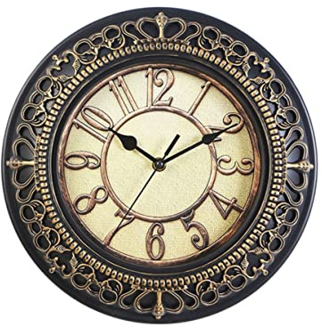 FOMIYES Lautlose Zifferblattuhr 12 Zoll aus Kunststoff PVC, Gold | Europäisch Rund, 3d Geschnitzt, Ablesbares Design, für Wohnzimmerdeko und Club