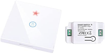roAMEDEN Touch-Wandschalter, ohne Verkabelung, 10 A, Funktioniert mit Tuya/Smart Life, kompatibel mit ALexa, Google Assistant (1/un-1 Gang Wireless Switch White+1/un Controller) 1 Set