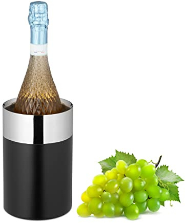 Relaxdays Wine Cooler Stainless Steel, Double-Walled, Champagne, HxD: 18,5 x 12 cm, Black and Silver