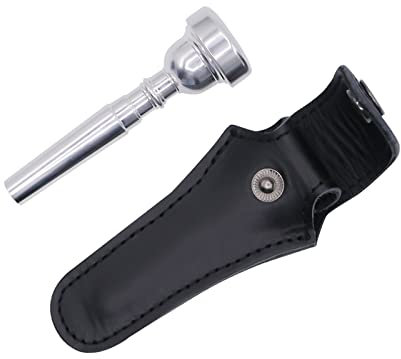 Trompetenmundstück versilbert mit Ledermundstücktasche Tasche 1.5C 1-1/2 Trompetenzubehör (Color : Mouthpiece and Pouch, Size : One Size)