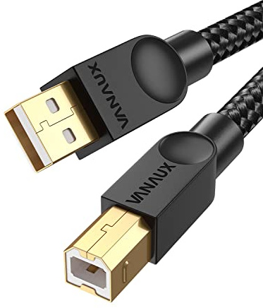 VANAUX Printer Cable USB A to B High-Speed Printer Cord Compatible with Printer,Scanner,Fax Machine,Laptop,Computer,Microphone,Midi Keyboard and More-Black (5feet/1.5m)