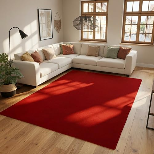 SIMPEX Tapis à Poils Ras, Unicolor - Monochrome, Tapis Rouge, 60 x 110 cm, Style Moderne, Salon