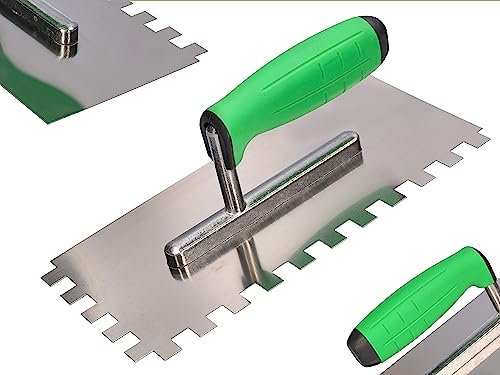 ToolSpace Premium Zahnspachtel für Gips und Kleber | Zahnkelle mit Edelstahlblatt Made in EU | Zahnglättekelle - Langlebig, komfortabel und vielseitig | 13cm x 27cm | 12mm Zahn