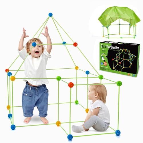 MissFox Steckstabbaukasten - Kinder Höhle Bauen Set, 156-teilig - Konstruktionsspielzeug für Kreative Köpfe - Indoor und Outdoor Spielzeug - DIY Forts und Röhrenbaukasten