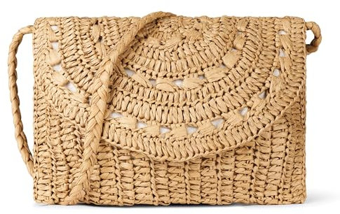 Karmagonia Umhängetasche im Boho Stil - handgemacht und nachhaltig aus Palmblättern - Sommer Strandtasche, Strohtasche, geflochtene Basttasche, Crossbody Bag für Damen