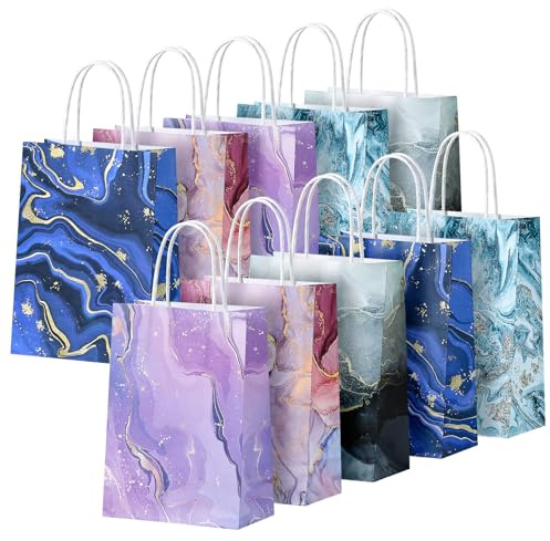 BBLIKE Sacchetti di carta con manico, 10 sacchetti regalo di carta kraft con manico, diversi colori, adatti per matrimoni, compleanni, accessori per feste e regali