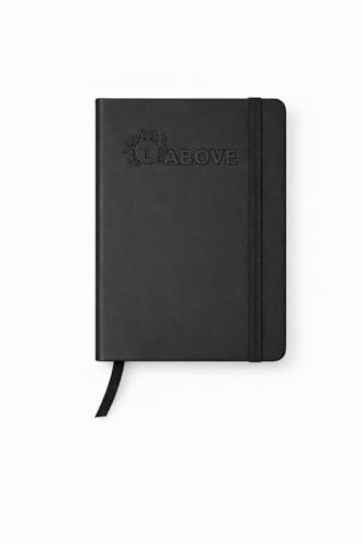 1ABOVE A6 Soft Feel Notebook with Lined Pages | Hardback Journal | Elastic Closure and Ribbon |Paper Pocket | 80gsm | 160 Pages (80 Sheets) -BLACK