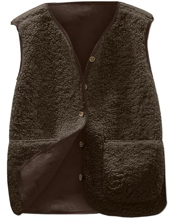 Yutdeng Chaleco Mujer Invierno Chaleco de Forro Polar Chalecos Cálido Casual Chaqueta sin Mangas Abrigo Corta Jacket Cárdigan Primavera Otoño Invierno Chaleco de Felpa Entretiempo Bolsillos Botones