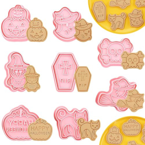 Mainiusi Halloween kakskärare 8 stycken, pumpa kakskärare bröd och grönsaker barn, halloween kakmått spöke kakor utstickare grav halloween kakformar häxa fondant kakstämpel för barn