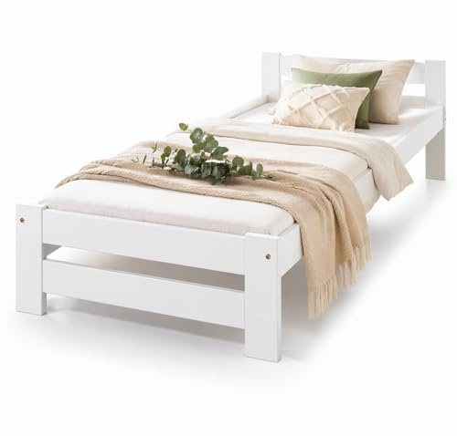 All4All Massivholzbett Reko 90x200 cm aus Kiefer – Weiß - Bettgestell mit Lattenrost – stabiles Einzelbett Naturholz – ideal für Schlafzimmer, Gästezimmer & Kinderzimmer Holzbett - Bett