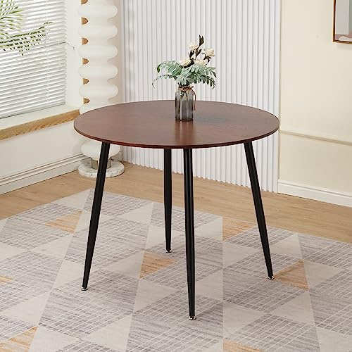 Tavolo da pranzo rotondo, 90 cm, effetto legno naturale, con gambe in metallo nero, ideale per sala da pranzo, ristoranti, pub e appartamenti, 2 4 posti