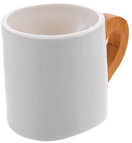 VOSAREA Bamboo Handle Coffee Cup Flat Bottom Mug for Girls Mug Lovers for Office and Home Use Featuring Ceramic Material and Aesthetic Design