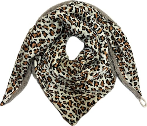 XXL Leopard Teddyfell Dreiecksschal mit Knopf Winter Poncho Unisex Dreieck Schal Viskose Fashion Leo