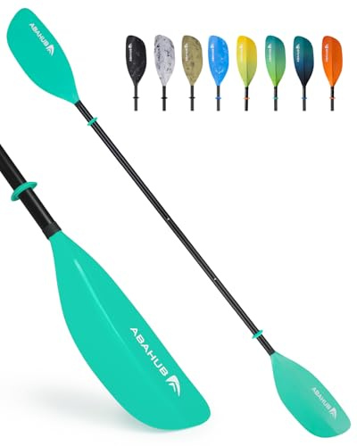 Abahub Remo Kayak Ajustable 230cm a 250cm Pala Doble de Aluminio para Kayak Bote de Remos Canoa Vástago de Aleación de Aluminio Cuchillas de Plástico Verde Menta