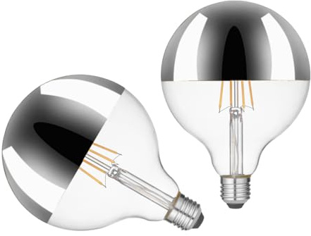 KOOYWAN LED G125 E27 Lampada a Filamento 8W Testa Specchio Argento 2700K Bianco Caldo 2pcs