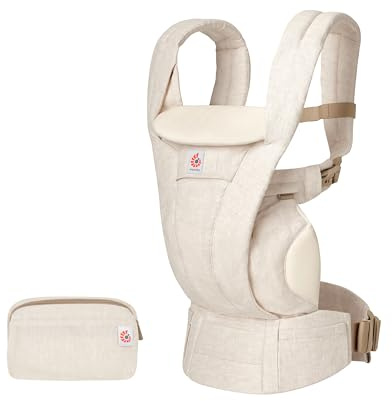 Ergobaby Omni Deluxe allt-i-ett-bärsele för nyfödda från födseln till 20 kg, ergonomisk 4-positions linnebärare ryggsäck bärare bärare resesystem, naturlinne