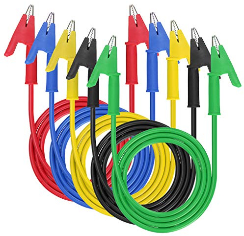 IGNPION 5pcs cordons de test pinces crocodile alligator clip 15A câbles de test pour multimètre pour voiture, longueur de 1m