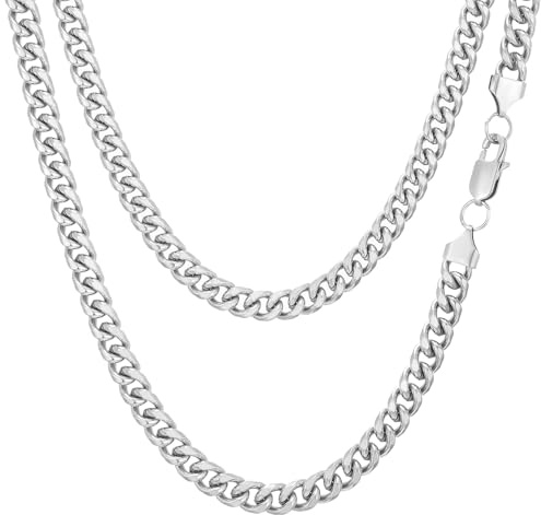 AFSTALR Panzerkette Herren Halskette 3/4/5/6/7/8mm Breit Edelstahl Silberkette Goldkette Schwarz Kette Herren Kubanische Gliederkette Cuban Link Chain Schmuck für Männer Damen 45-60CM