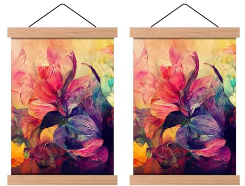 MG Design 2er-Set Natural Posterleiste aus Holz 100 cm – magnetischer Poster-Aufhänger, 4 Leisten mit starker Haftung, mit Aufhängeschnur – für Poster, Fotos & Zertifikate