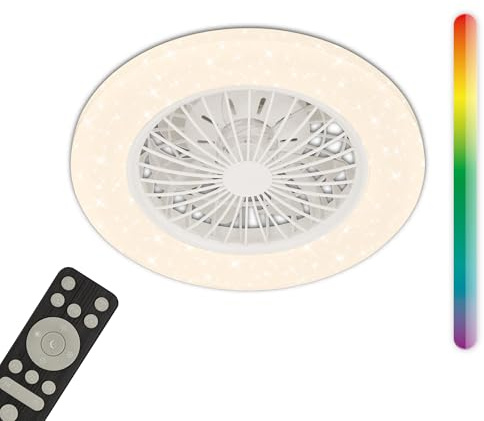 BRILONER - Deckenventilator mit Beleuchtung, Fernbedienung, dimmbar, CCT, RGBIC, Deckenlampe mit Ventilator, Deckenventilator, Schlafzimmerlampe, Deckenleuchte mit Ventilator, 48,5 x 14 cm, Weiß