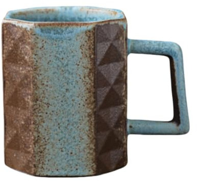 Porcelana Taza De Café De Cerámica Retro Con Forma De Diamante Hexagonal, Color Degradado Antiguo, Azul Horno, 220 Ml
