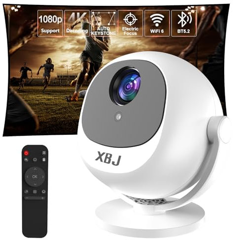 [Electric Focus] XBJ 360 Portable Projector, Support 4K 1080P 300 ANSI Mini Projector with Wifi and Bluetooth, Auto Keystone Movie Projector, Proyector Portátil, Perfect for Movie Nights, White
