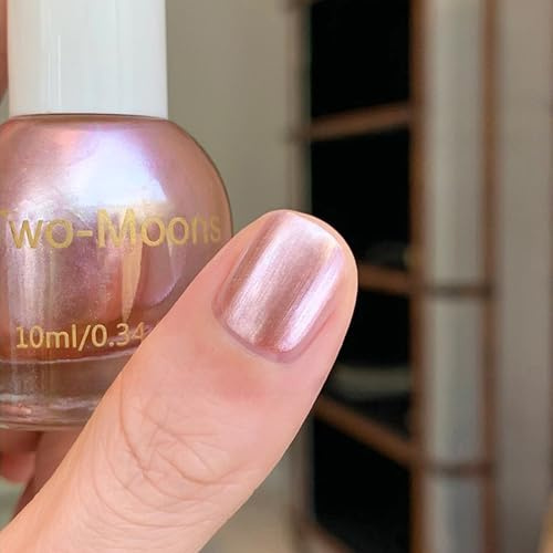 Metallic Nail Polish - Light Pink Nail Polish - Chip Resistant & Quick Dry Nail Varnish - Pearlescent Chrome Nail Varnish - Super Lustrous Romantic Shimmer Nail Art Varnish For Manicure