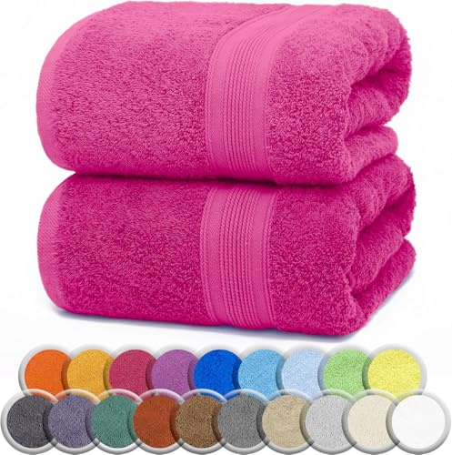 Rock Rivet 2 X Extra Large Super Jumbo Bath Sheet Towels (100 x 200 cm) Premium Luxury 100% Egyptian Combed Cotton Soft Fluffy Big Beach XXL Bath Sheets (Pink)