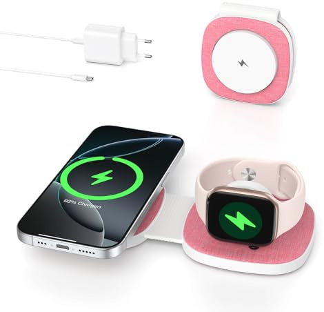 Faltbar 2 in 1 Ladestation für Apple Watch und iPhone für MagSafe iPhone 17e/Air/17/16/15/14/13/12 Series, für Apple Watch Series 11/10/9/8/7/6/5/4/3/2/SE/Ultra, für AirPods